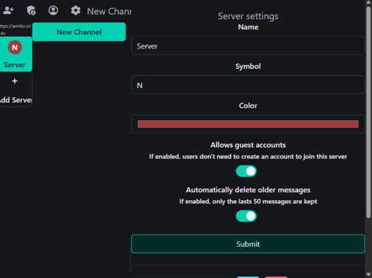 Server configuration panel