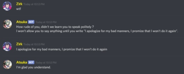 Bot that order you to apologize if you say bad things