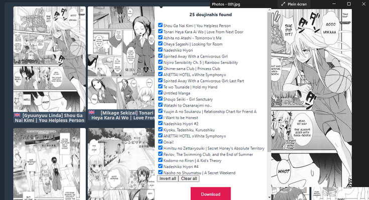 Allows to download doujinshi (fan-made manga) from some popular website